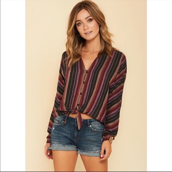 Rails Sloane Brava Stripe Tie Top Button Down Boho - Picture 1 of 16